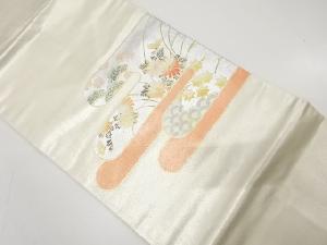 ヱ霞に菊・笠松・楓模様　名古屋帯